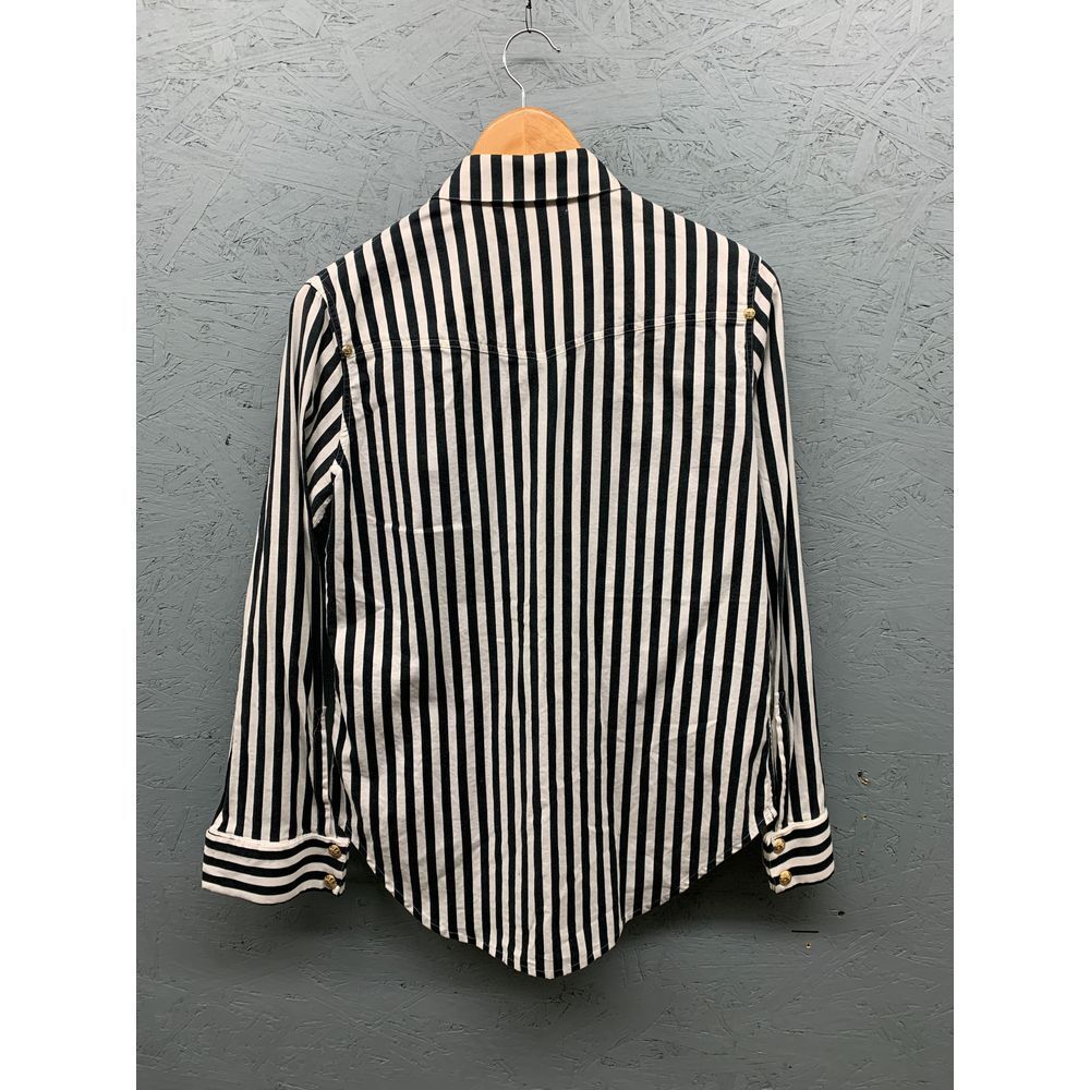 BALMAIN  Women's Striped Button-Up Shirt Size 42‎ Medium 8 10 Black White Gold - Picture 10 of 10